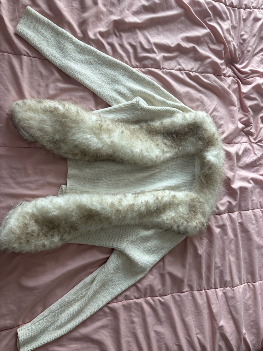 Ivory Knit Jacket with Faux Fur Trim